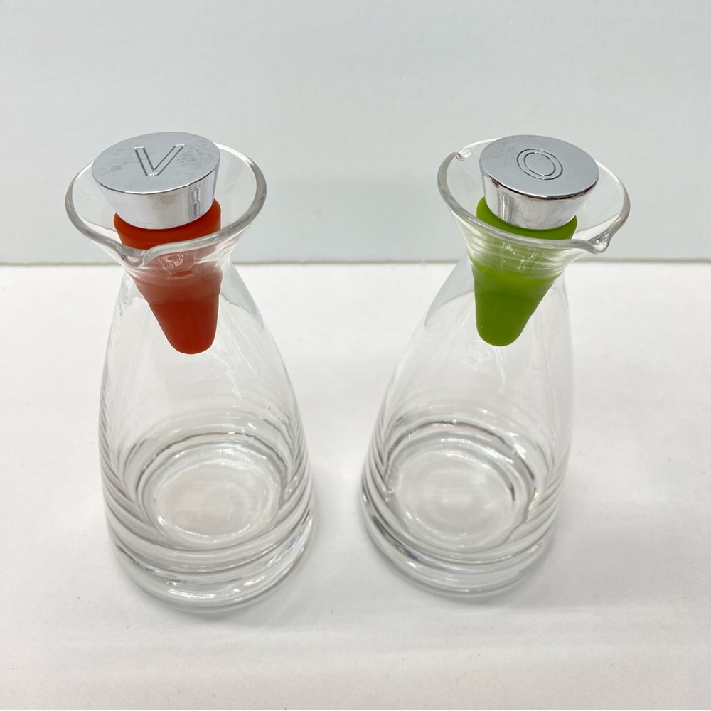 Oil & Vinegar Dispenser Set Double Sided Pour W/ Red & Green Rubber Stoppers